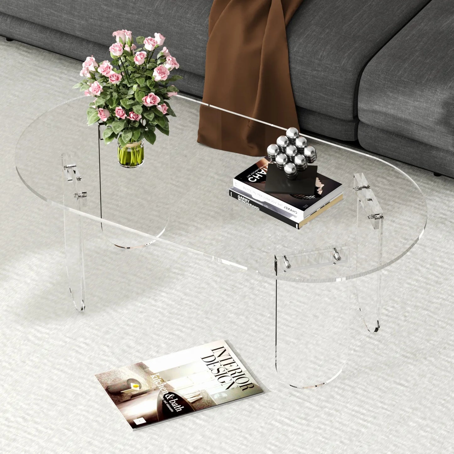 Iridescent Acrylic Oval Coffee Table